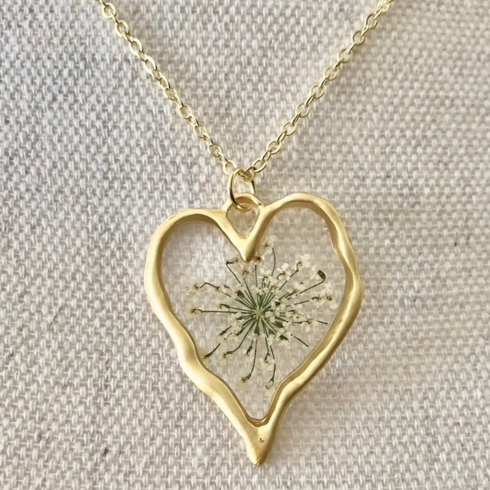 Crooked Heart Flower Pendant Necklace (Handmade)